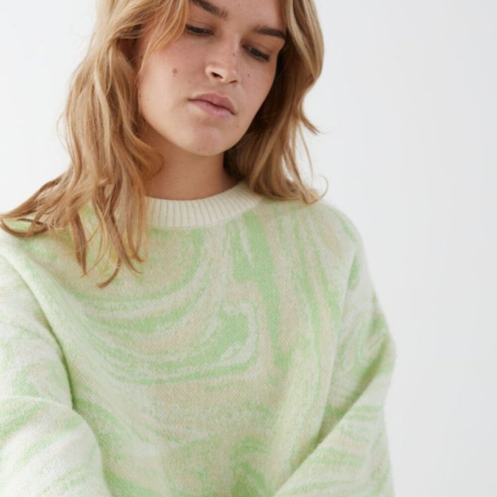 Oversized Swirl Jacquard Wool Blend Sweater